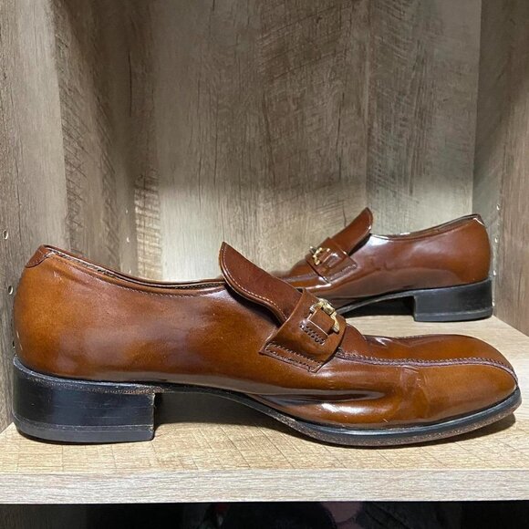 Vintage Brown Patent Leather Loafers Size 8 Horse bit Buckle Detail Hanover - Picture 5 of 9